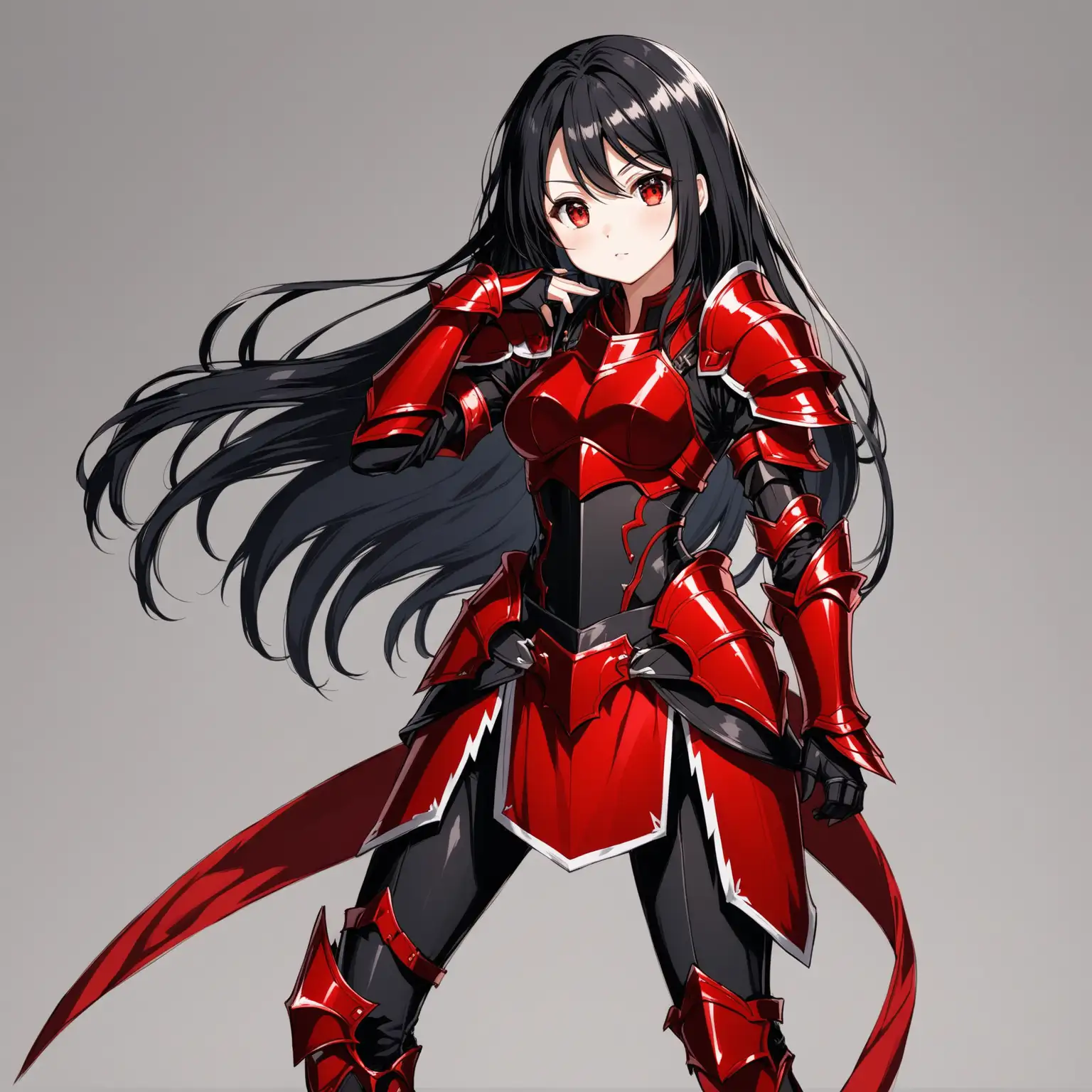 Anime Girl in Red and Black Adventuring Armor with White Highlights in Hair