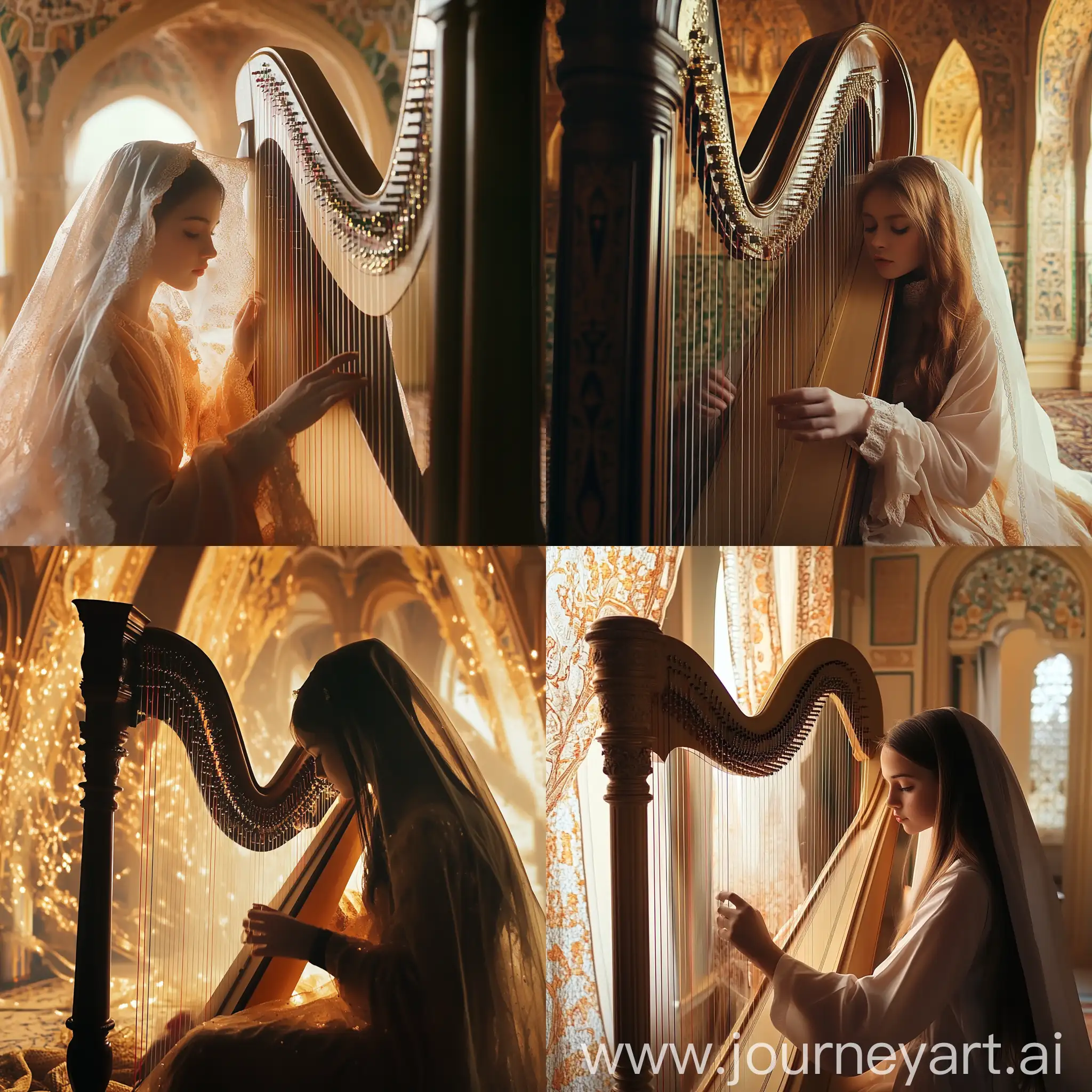 Girl-Playing-Harp-with-Static-Camera-View