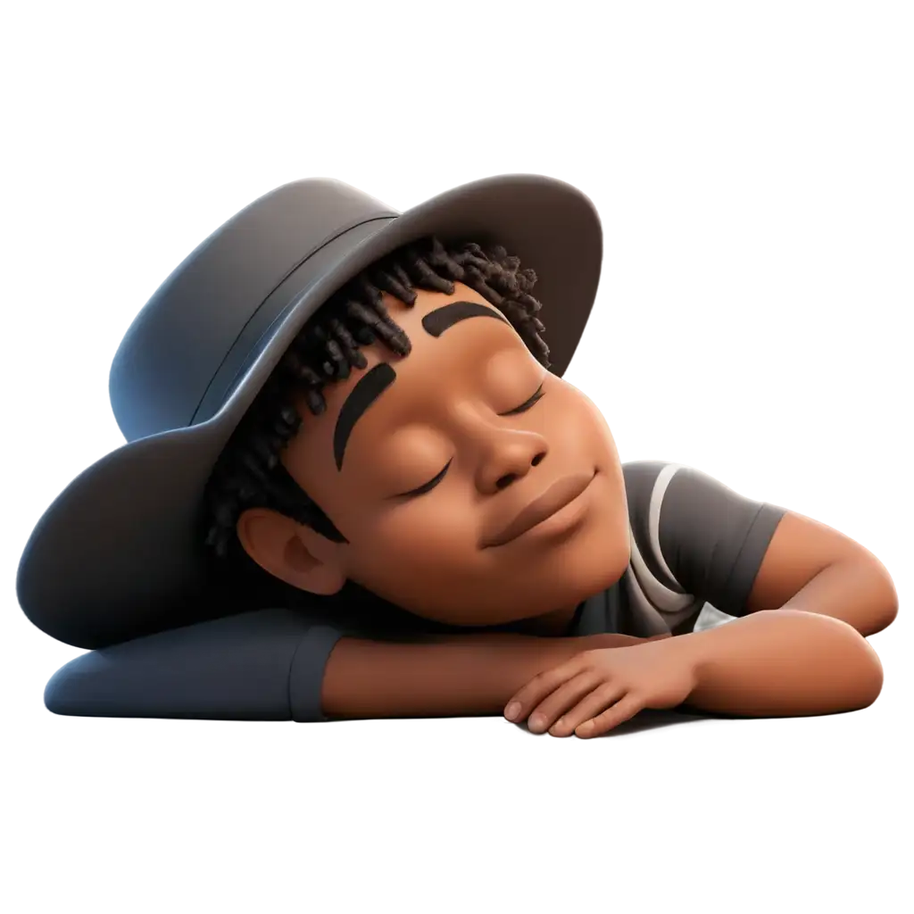 Black-Boy-Lying-on-the-Ground-Lazily-Sleeping-3D-PNG-Image-with-Hat-HighQuality-PNG-Format-for-Versatile-Use