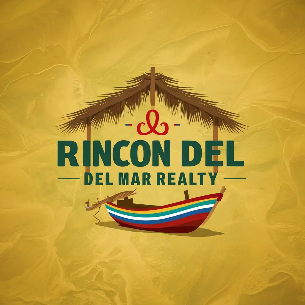 LOGO Design For Rincon Del Mar Realty Thatched Roof and Colombian Fishing Boat Theme