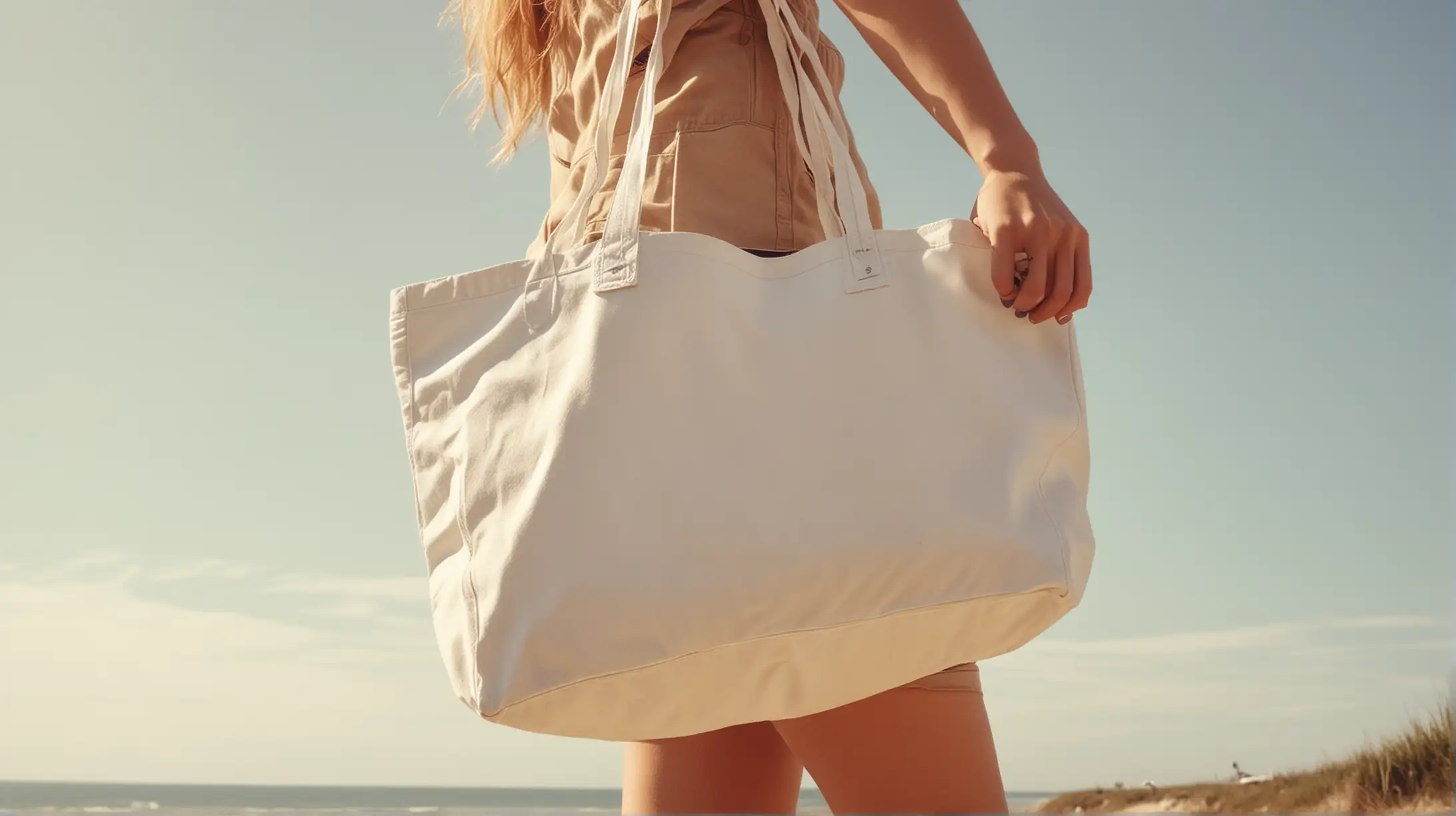Seventies Style White Tote Bag Beach Advertisement