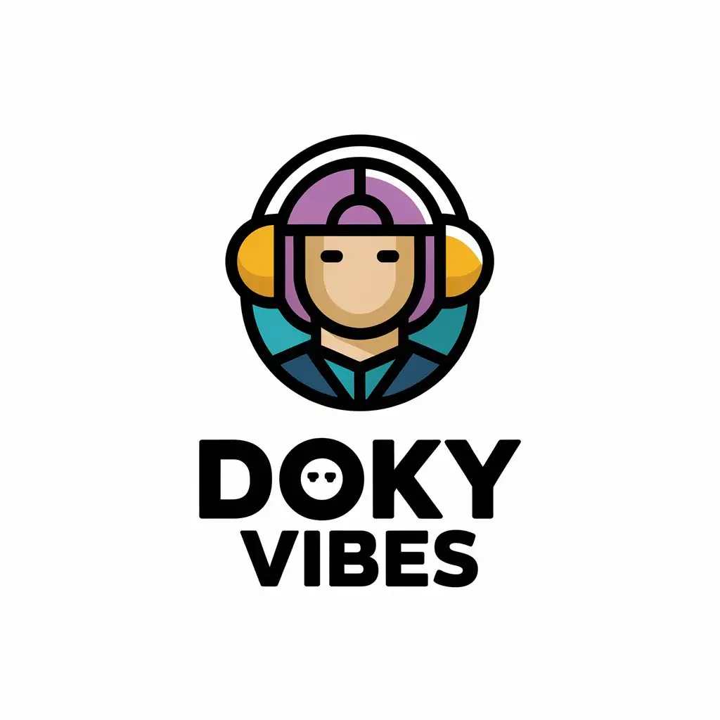 a vector logo design,with the text "Doky Vibes", main symbol:head in headphones,Moderate,be used in Music industry,clear background