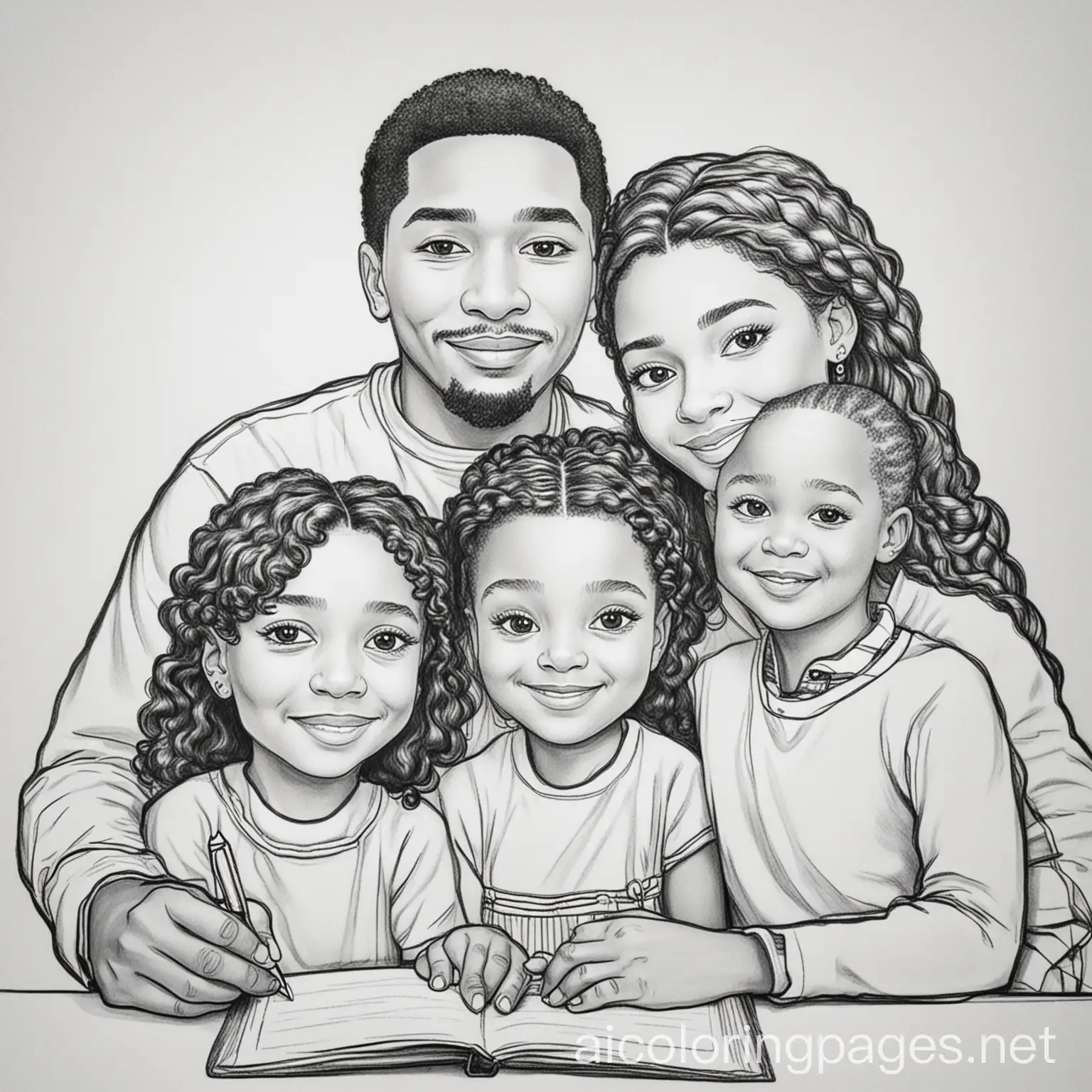 Black-Families-Holiday-Coloring-Page-Simple-Line-Art-on-White-Background