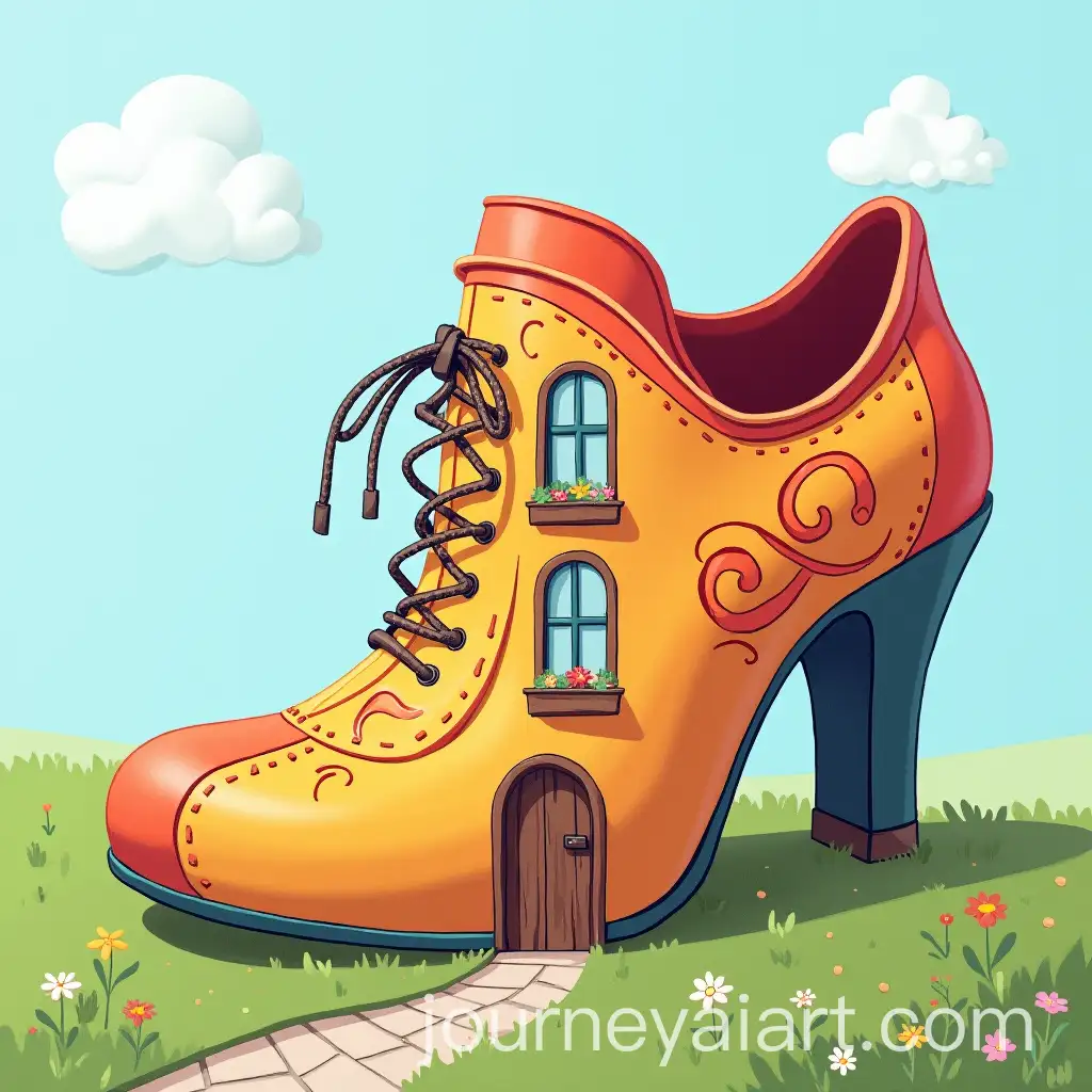Colorful-Shoeshaped-House-with-Windows-and-Door