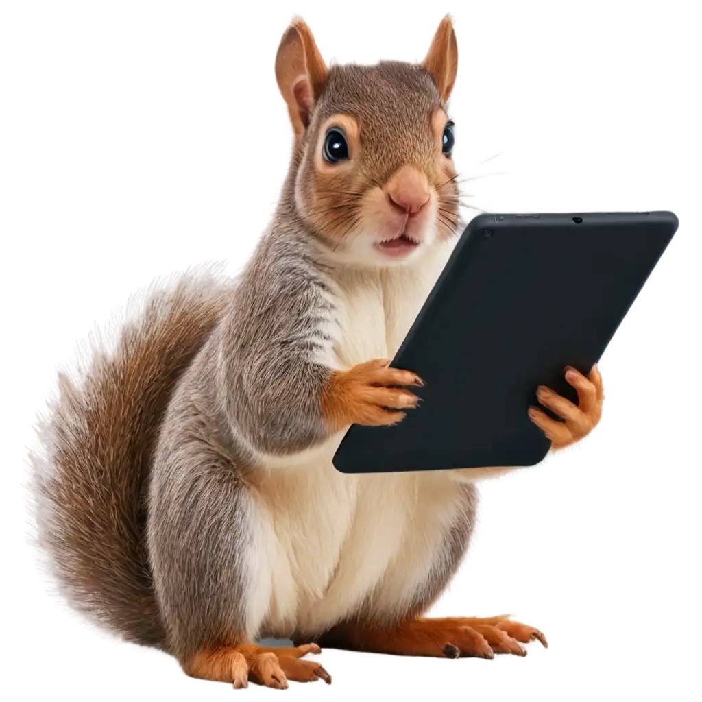 A squirrel programmer with a tablet in his paws