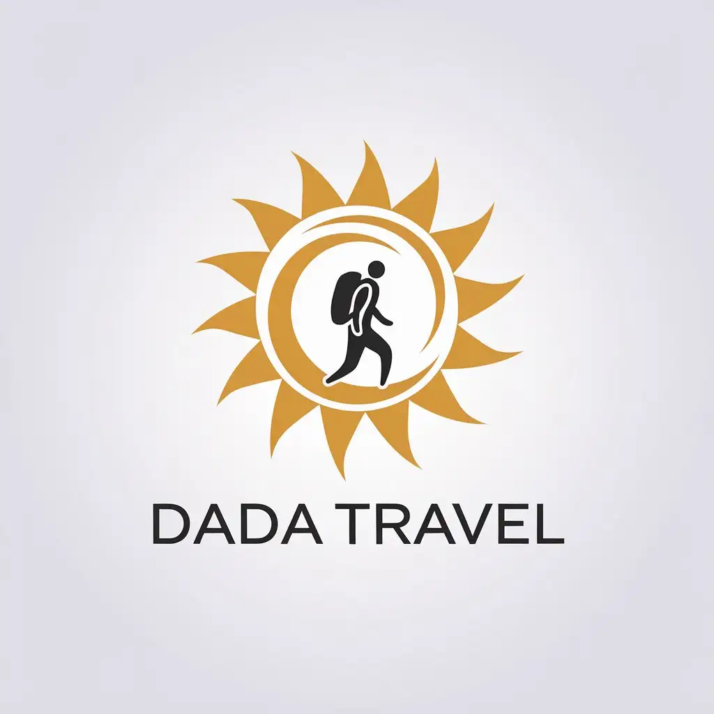 LOGO Design for DaDa Travel Minimalistic Spiral Sun Traveler Symbol for Travel Industry