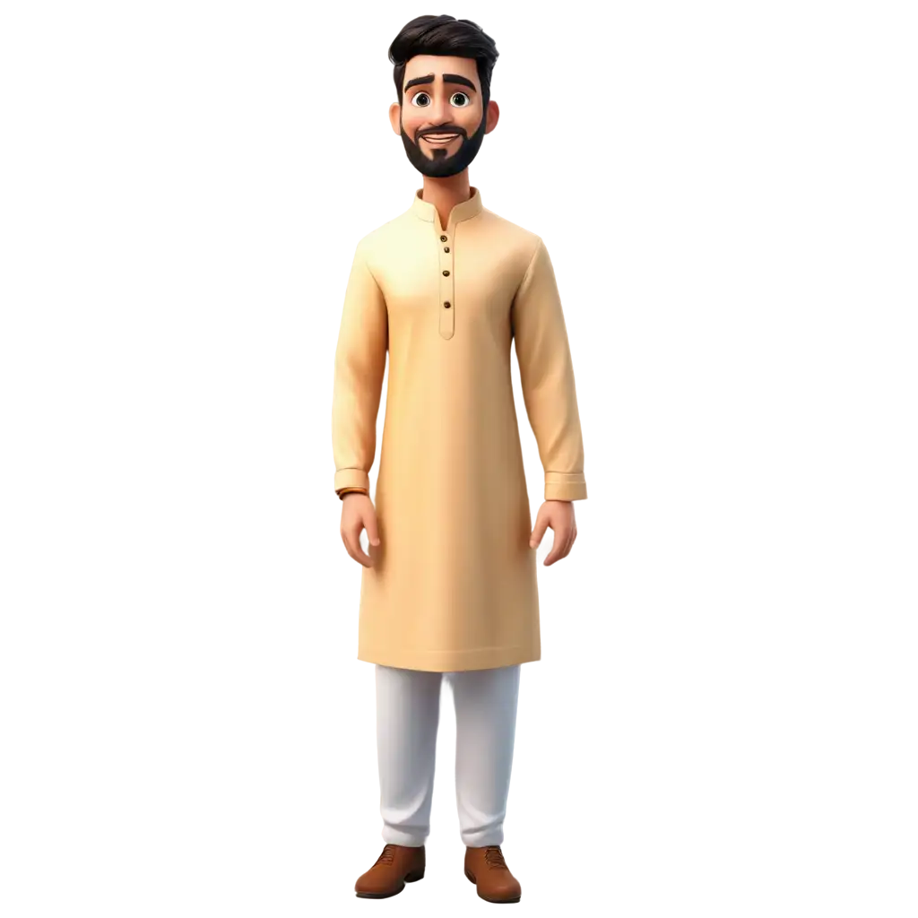 Cartoon-in-Shalwar-Kameez-Standing-and-Styling-Himself-PNG-Image-Creation-Guide