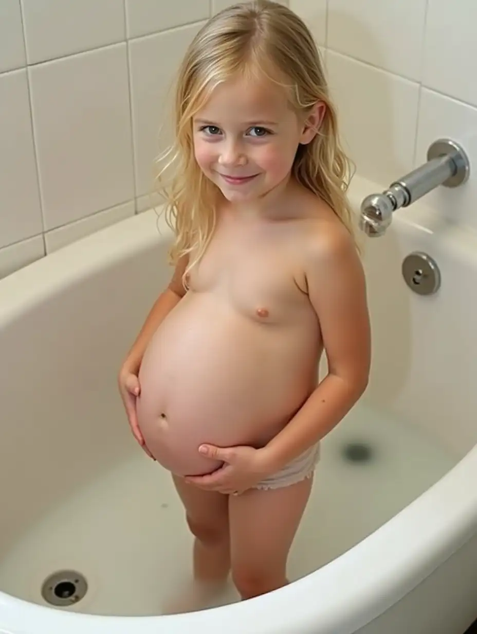 Adorable-Pregnant-Blonde-Girl-at-Preschool-Bathtub