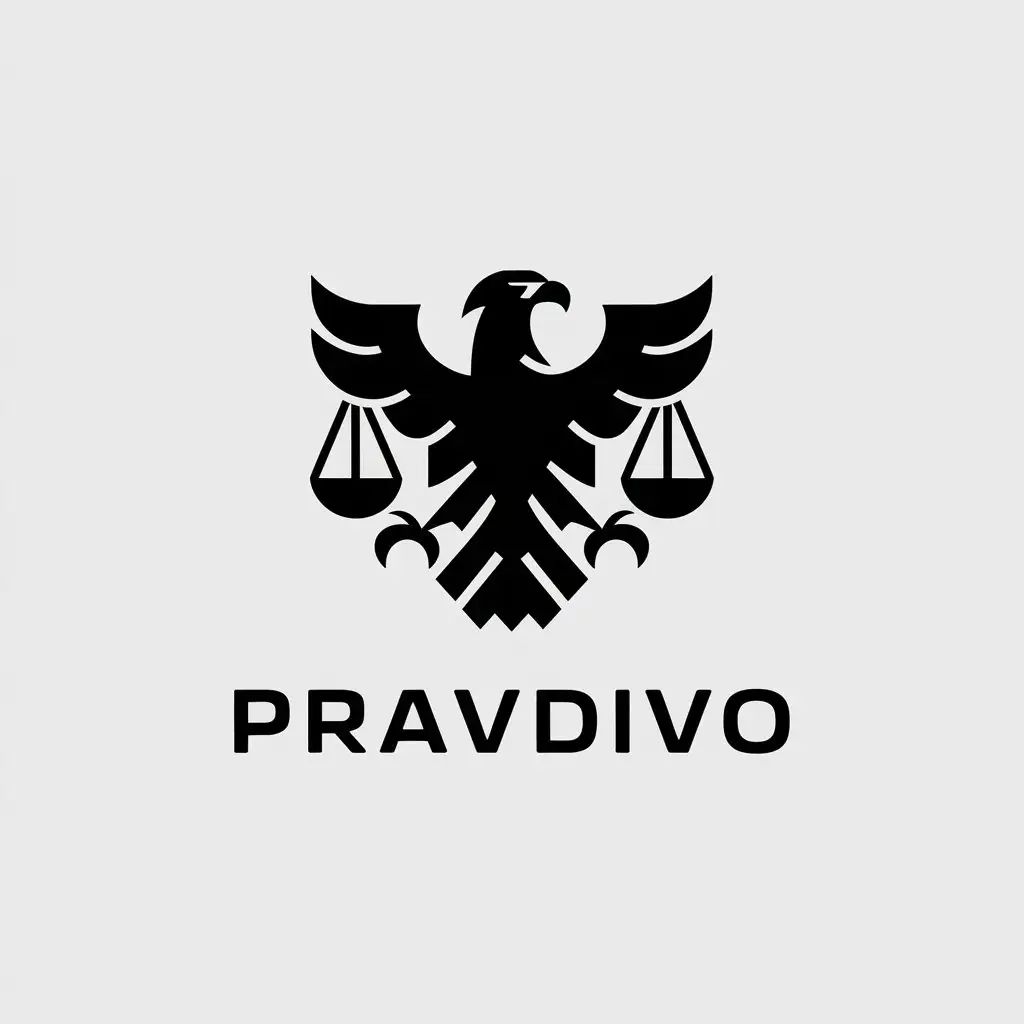 a vector logo design,with the text "PravDivo", main symbol:Eagle with scales,Minimalistic,clear background