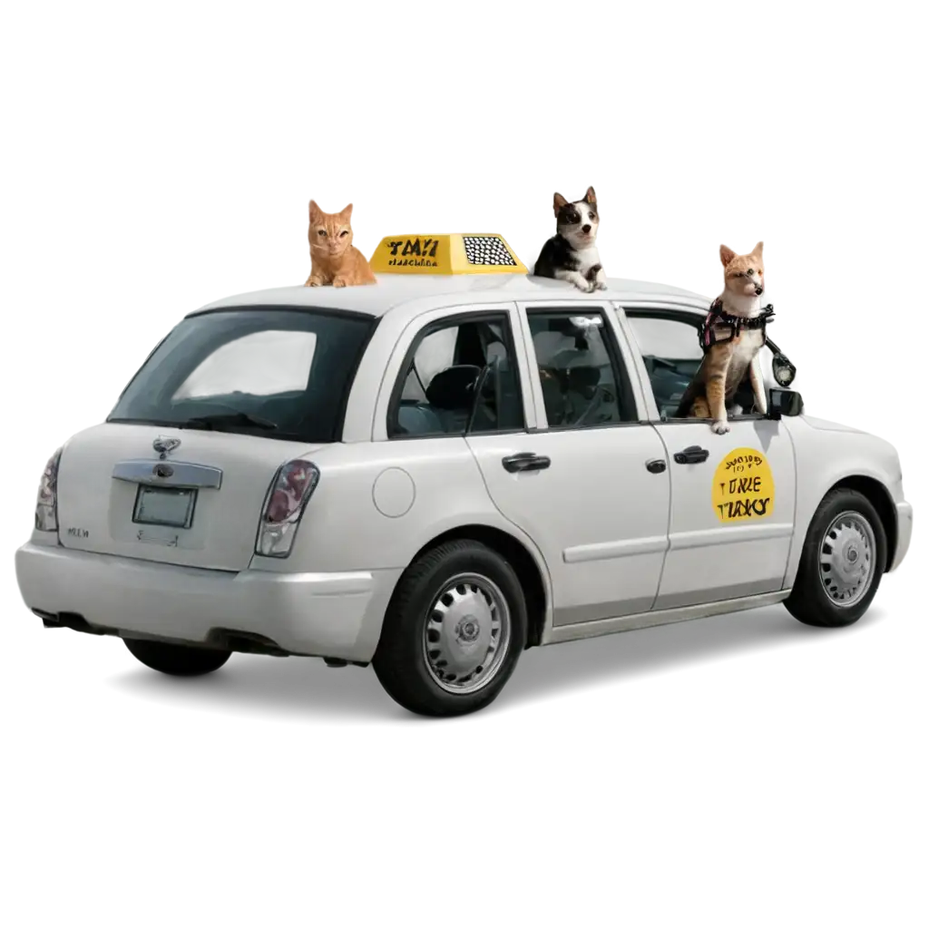 Captivating-PNG-Two-Dogs-and-a-Cat-Enjoying-a-Taxi-Ride