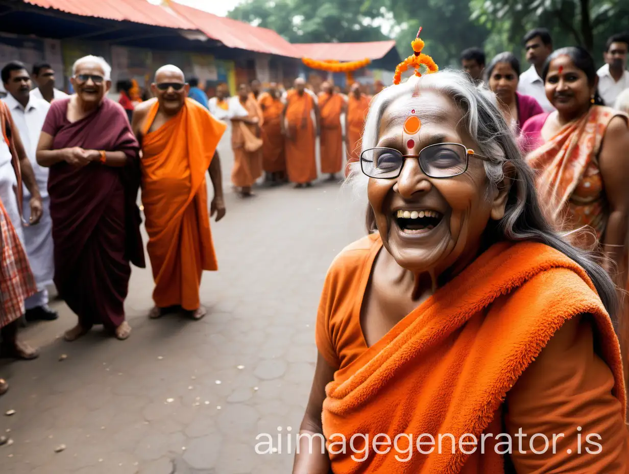 Elderly-Indian-Hindu-Woman-Monk-Smiling-in-Namaste-Pose-at-Ashram-Gate