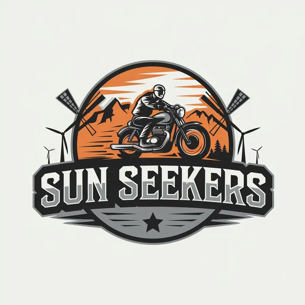 LOGO-Design-for-Sun-Seekers-Motorcycle-Sunset-Chase-with-Mountains-and-Windmills