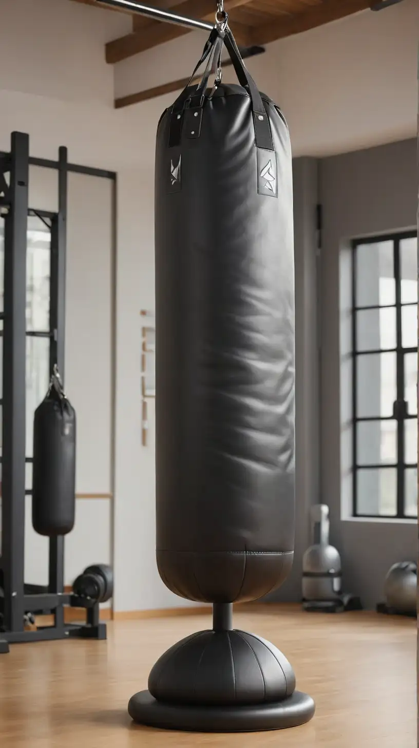 Sleek Black Freestanding Punching Bag in Gym