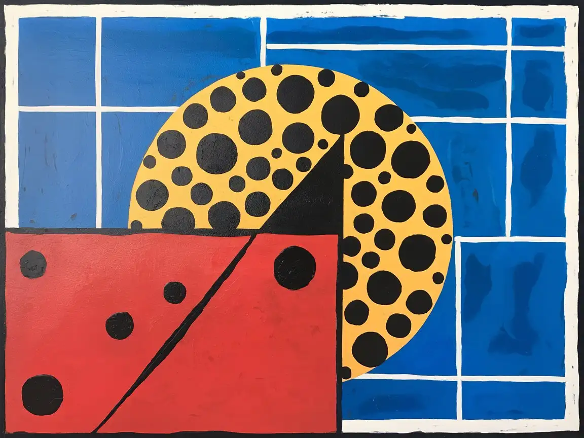 Cubist-Oil-Painting-Inspired-by-Mondrian-and-Kusama-with-Matryoshka-Elements