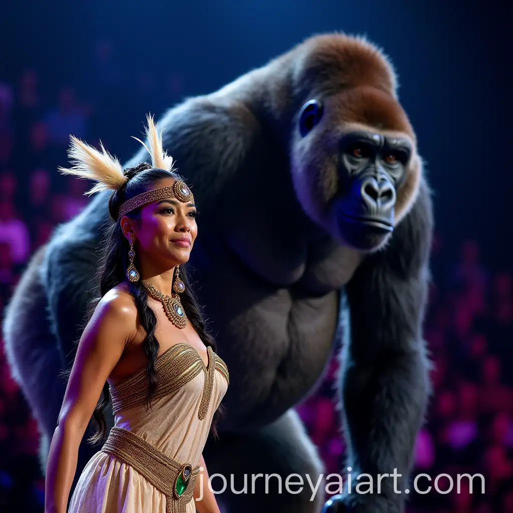 Brazilian-Indigenous-Woman-and-Gorilla-on-Americas-Got-Talent-Stage