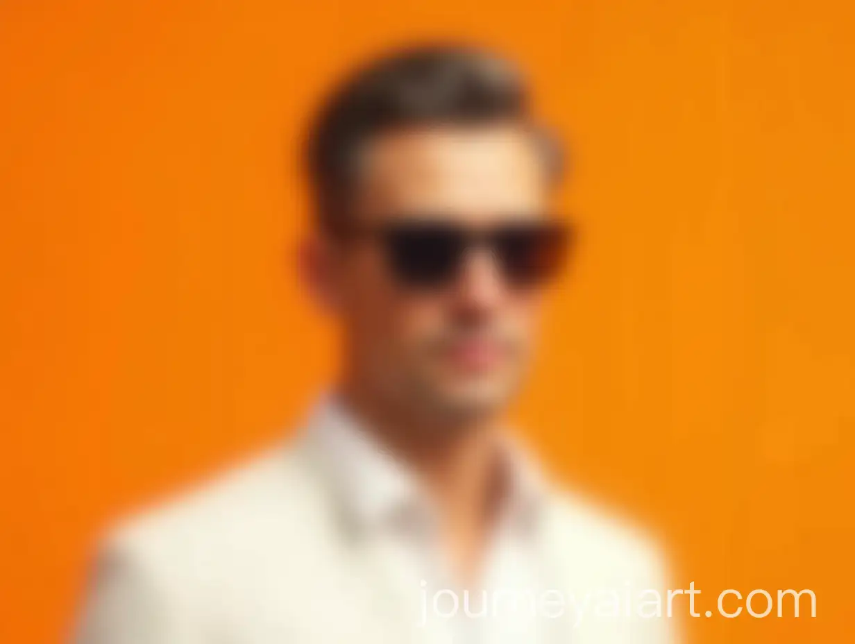 Serious-White-Man-in-Formal-Attire-and-Sunglasses-on-Orange-Background