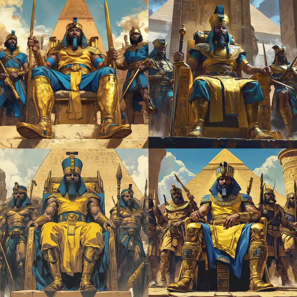 MiddleAged-Ancient-Egyptian-Pharaoh-on-Imperial-Throne-Surrounded-by-Warriors
