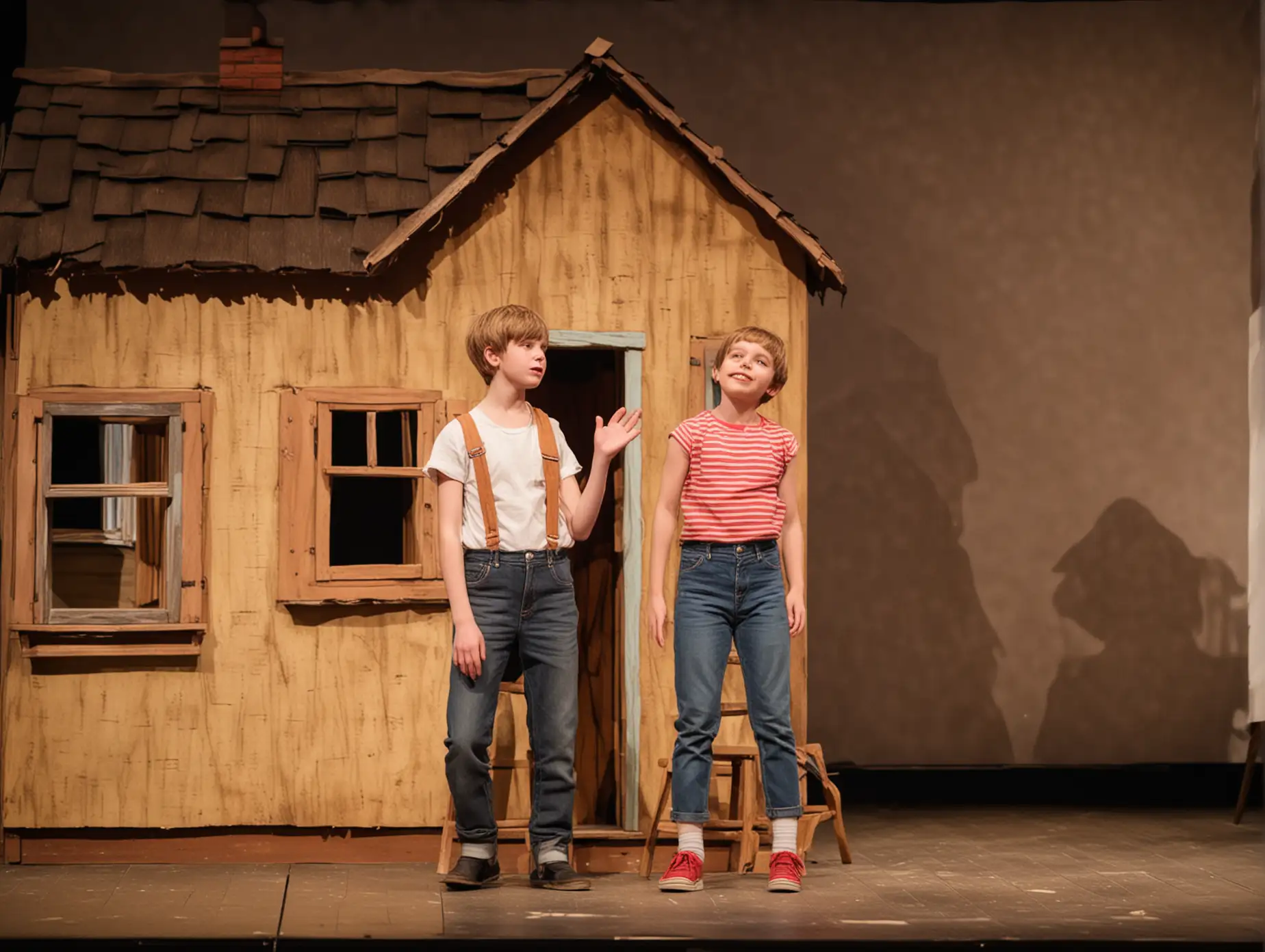 Teenager Performing on Stage with Fake Little House