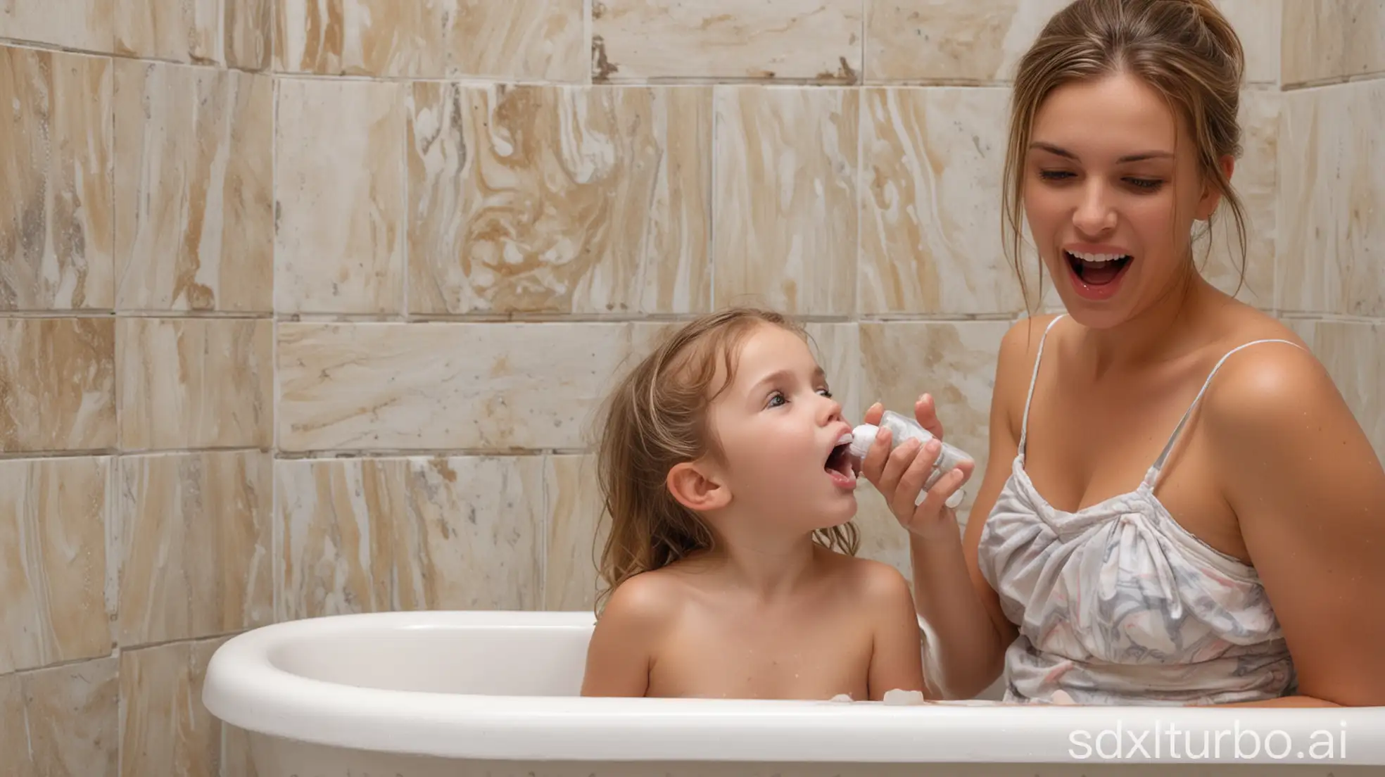 Mother-and-Daughter-Washing-Hair-with-Shampoo-Bottle-in-Bathtub