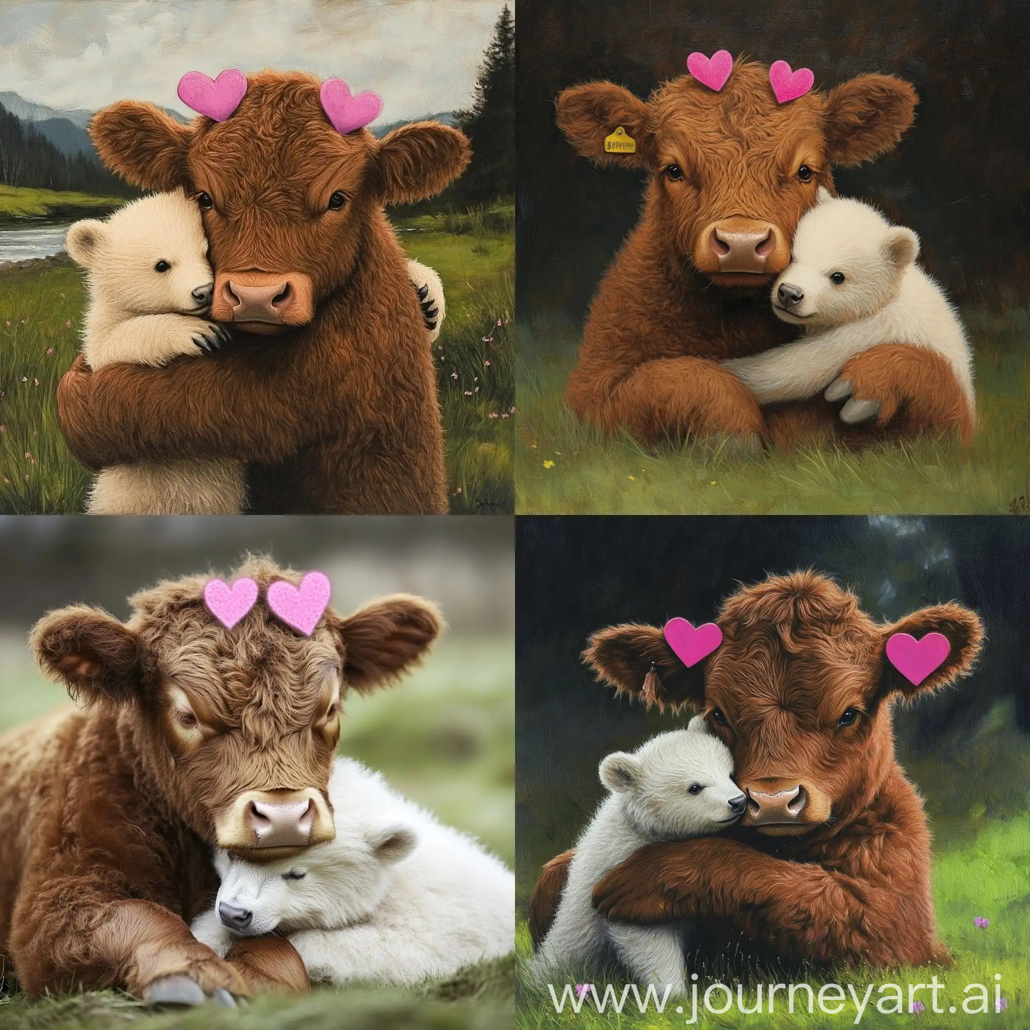 Animal-Friendship-Brown-Cow-Hugging-White-Bear-Cub