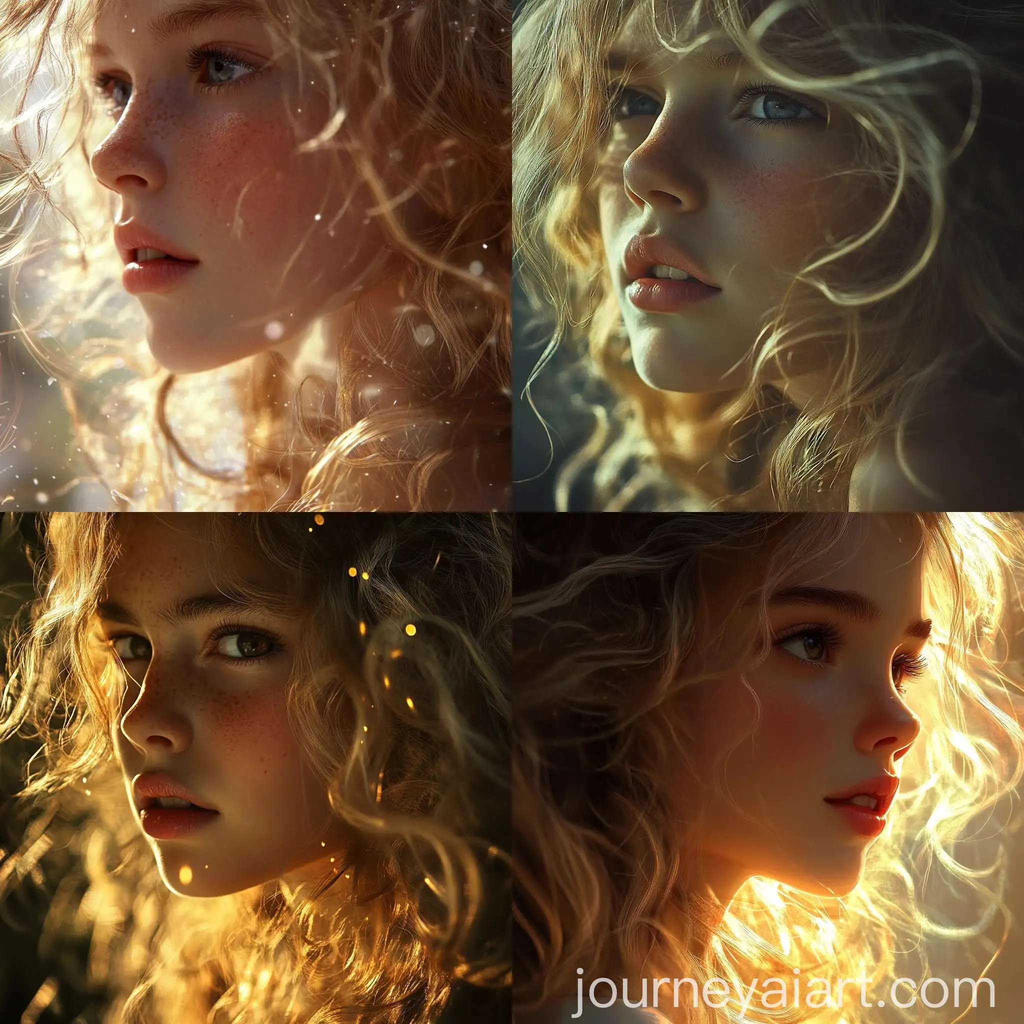 Portrait-of-a-Thoughtful-Young-Girl-with-Blonde-Curly-Hair-and-Sunlit-Expression