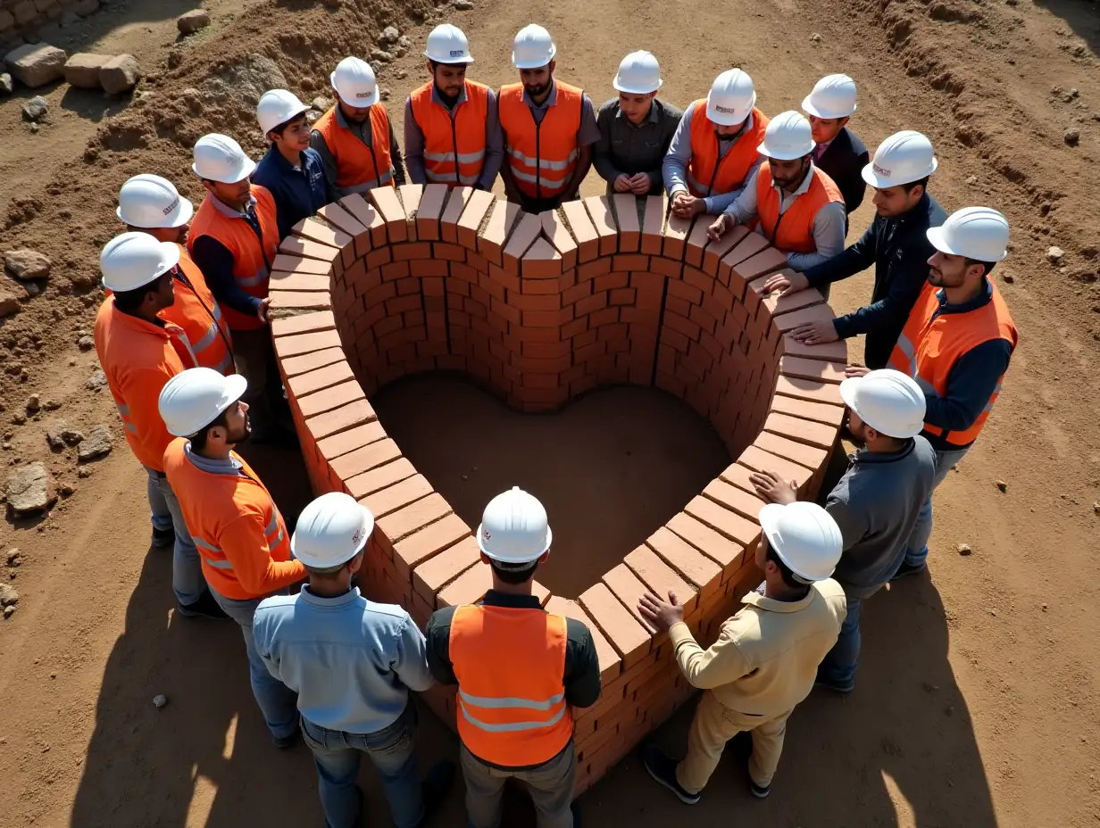 Construction-Workers-Collaborating-Around-HeartShaped-Brick-Structure