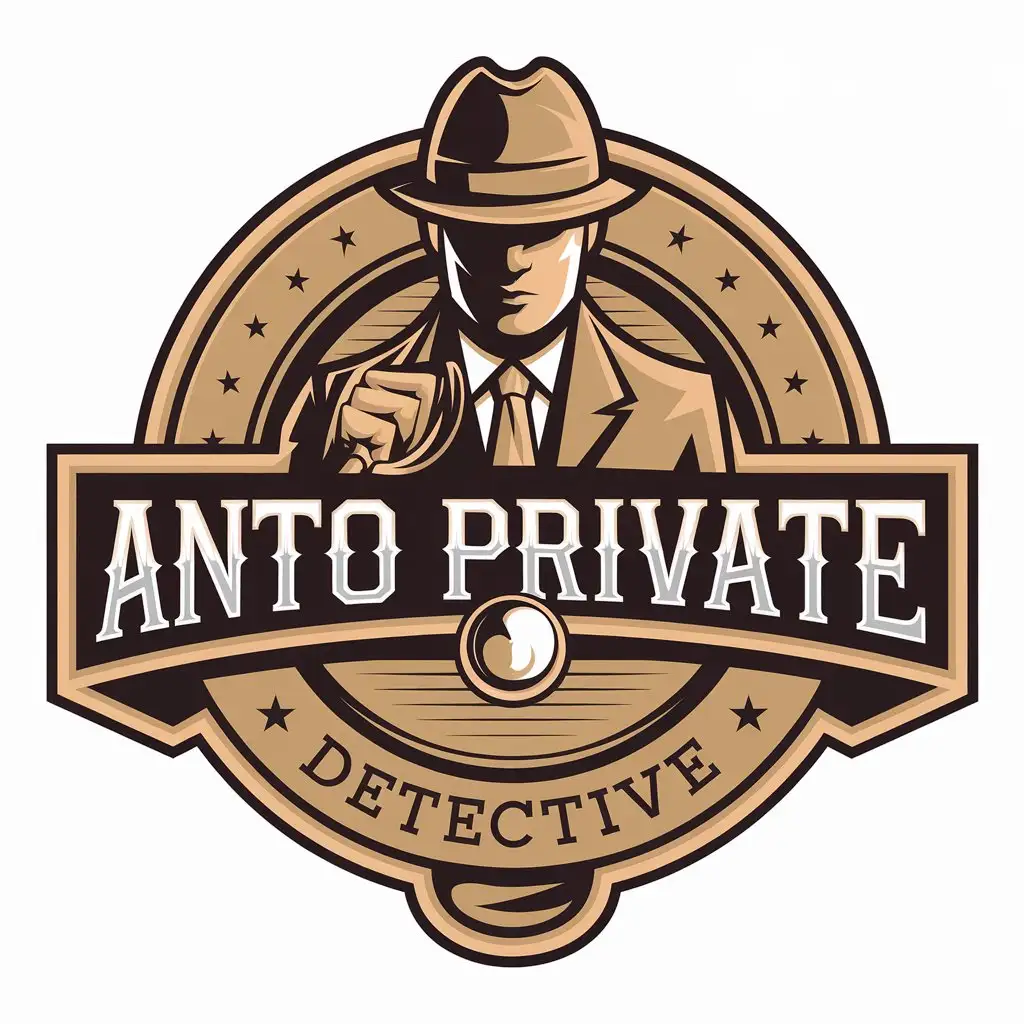 a vector logo design,with the text "Anto private detective", main symbol:detective,complex,be used in Legal industry,clear background