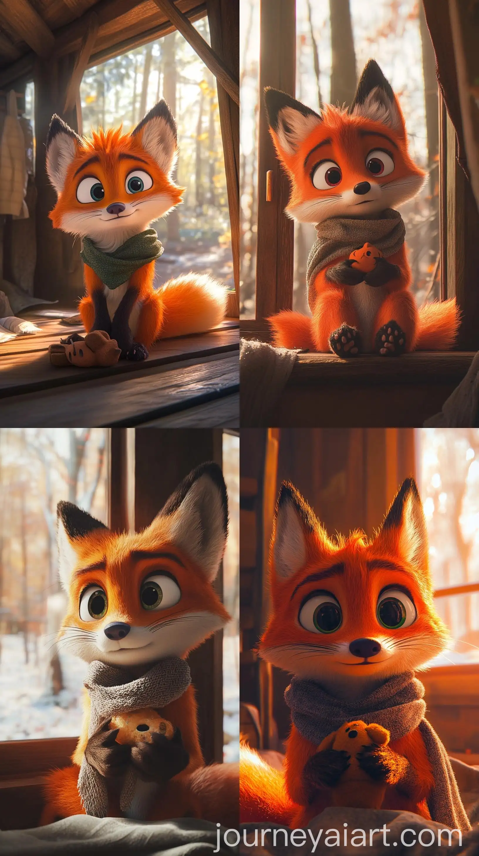 Young-Fox-Zoe-Sitting-Sadly-in-Cozy-Forest-Home