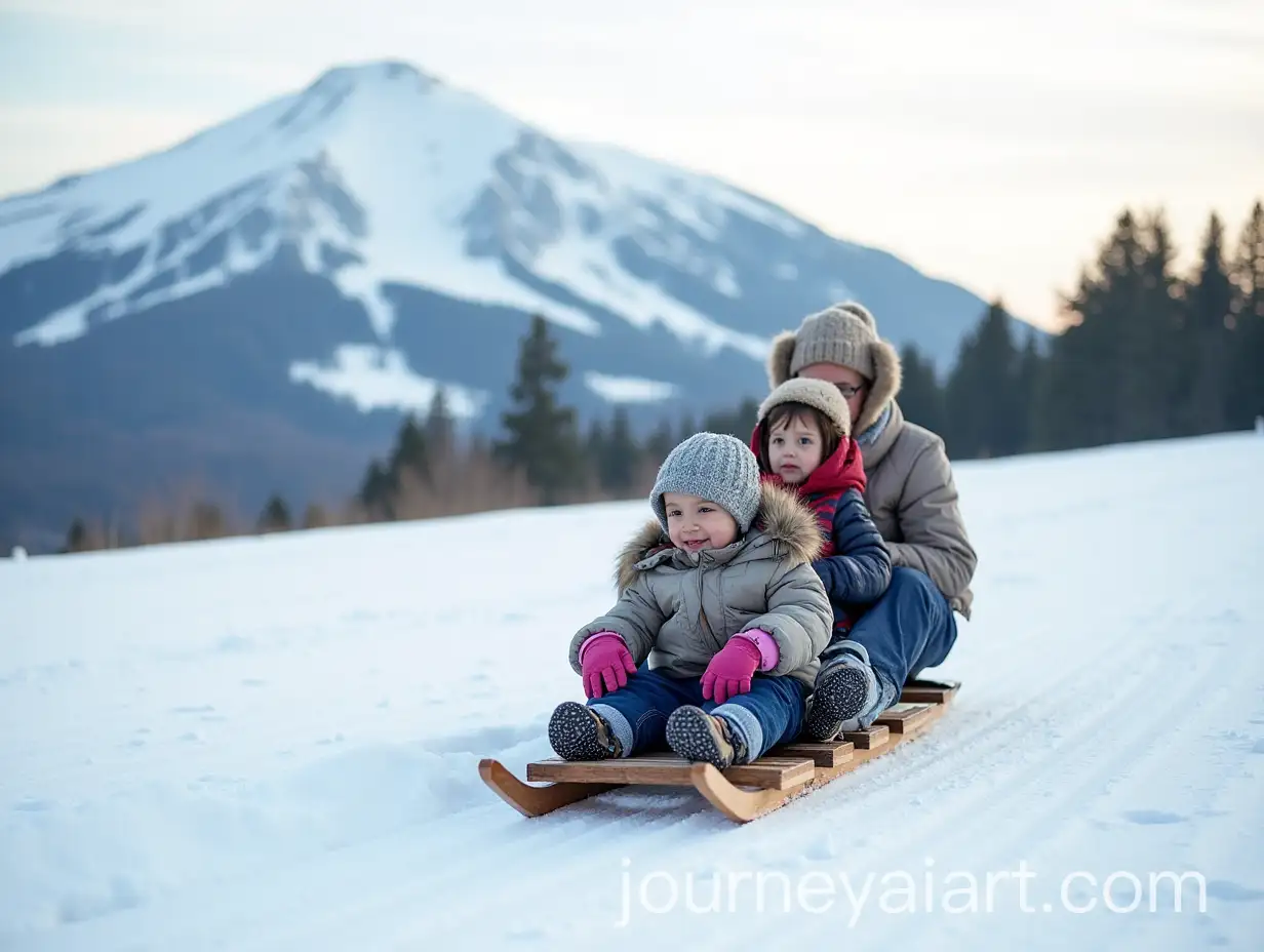 Parents-and-Children-Sledding-on-Wooden-Sleds-in-the-Tatras-Slovakia