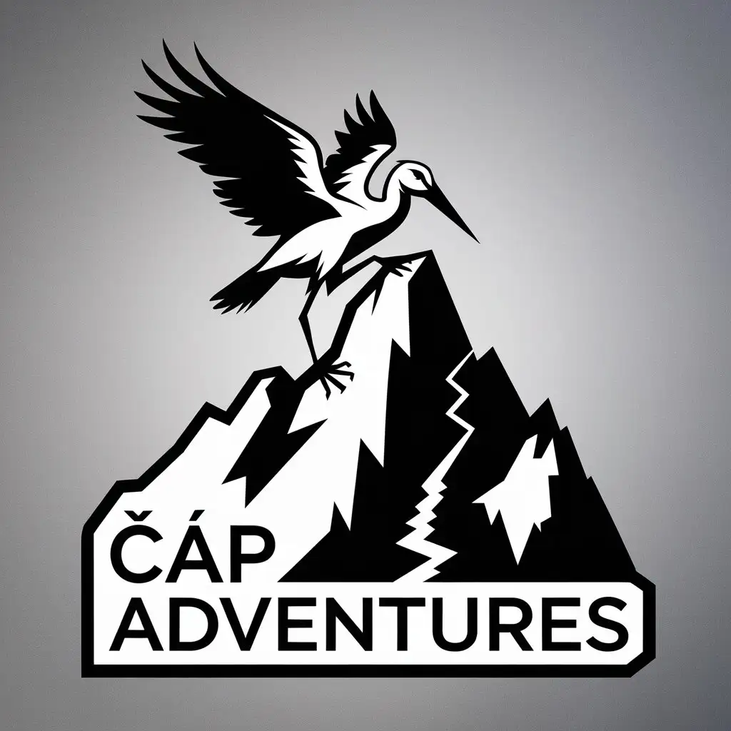 LOGO Design for p Adventures Climbing Mountain and Stork with Complex Elements and Clear Background