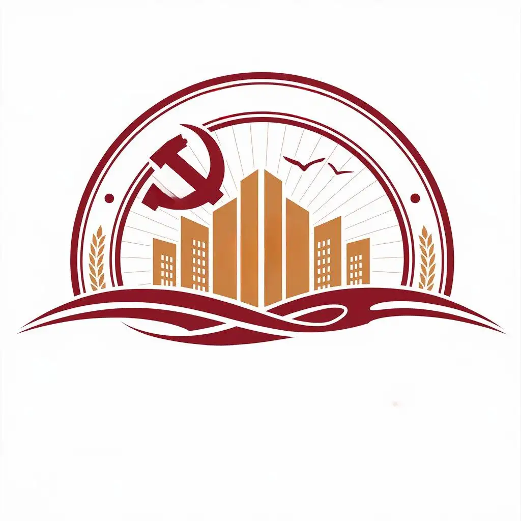 a vector logo design,with the text "Zhucunlianchuangxianfeng", main symbol:Chinese Communist Party flag, building, birds, heart, theme color is bright red,Moderate,be used in Real Estate industry,clear background