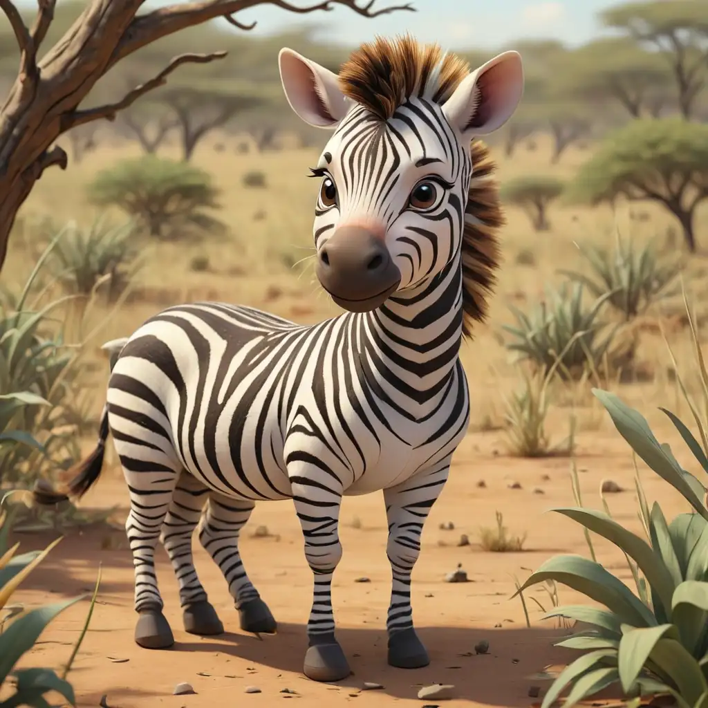 Whimsical Cute Zebra in African Savannah