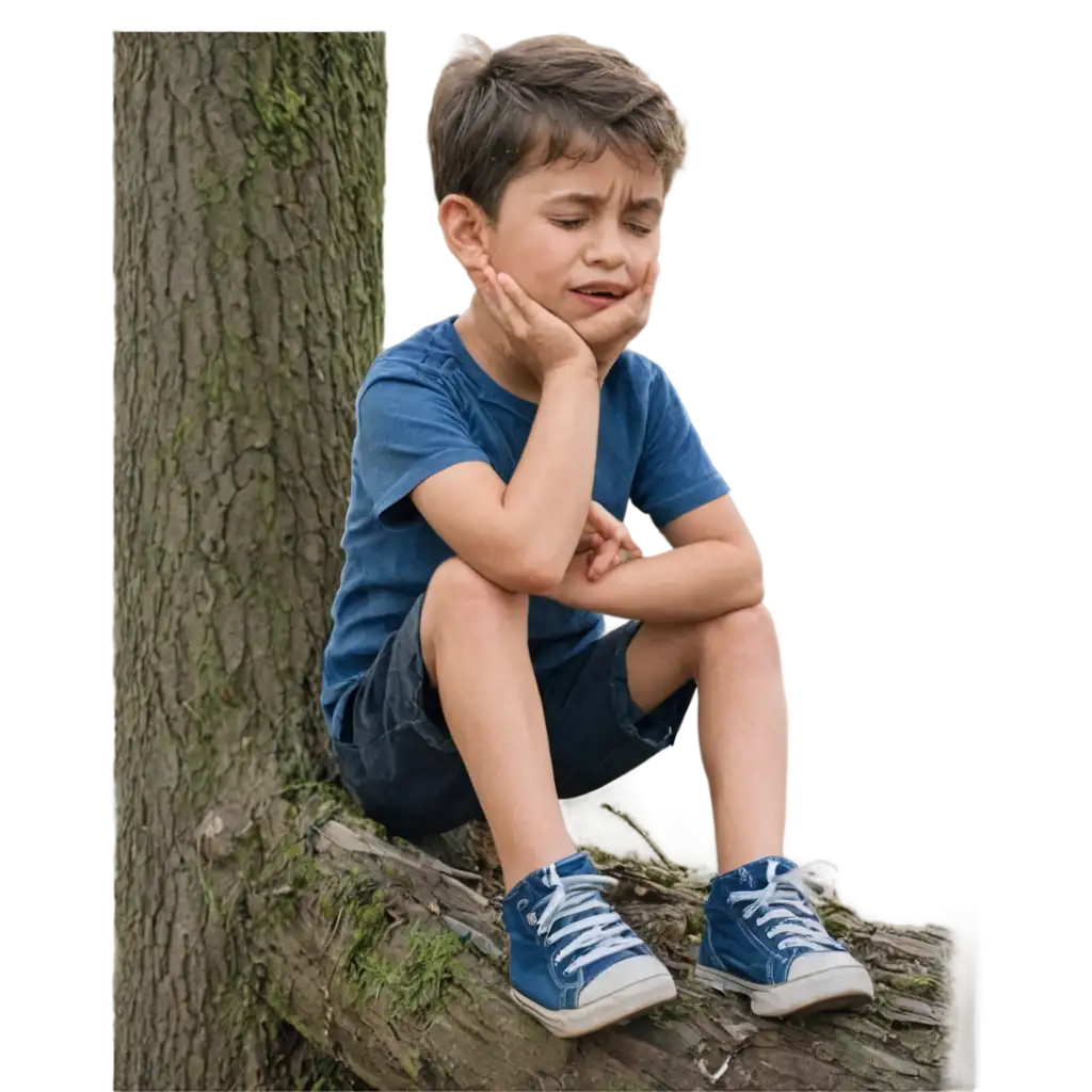 Emotionally-Impactful-PNG-Image-of-a-Crying-Boy-Sitting-on-a-Tree