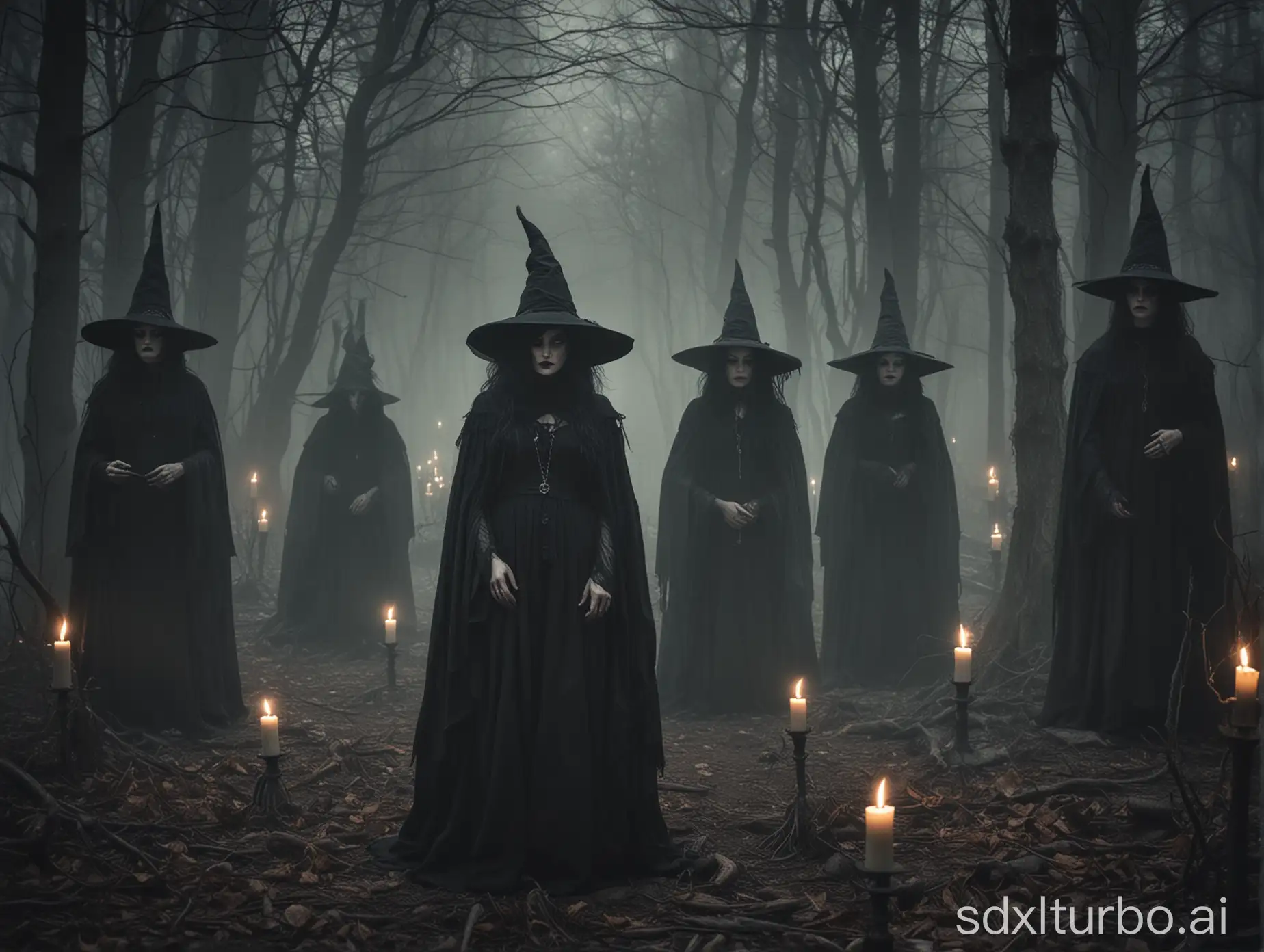 Eerie-Night-Forest-with-Witches-Holding-Candles