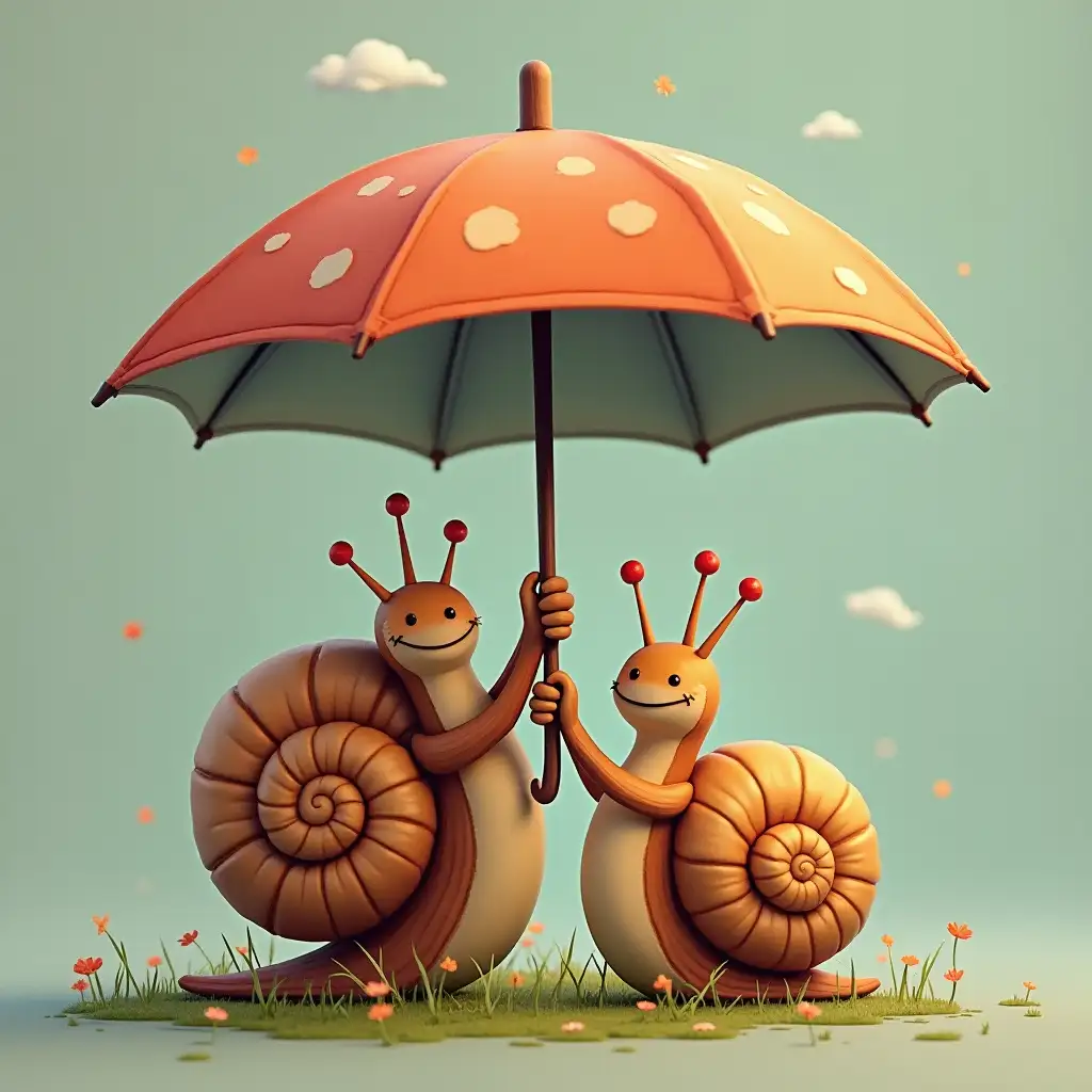 hi snail hold umbrella cover each other