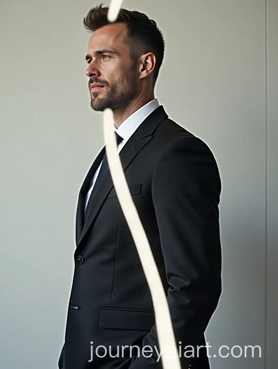 Man-in-Suit-with-Giant-White-Stripe-on-Left-Side