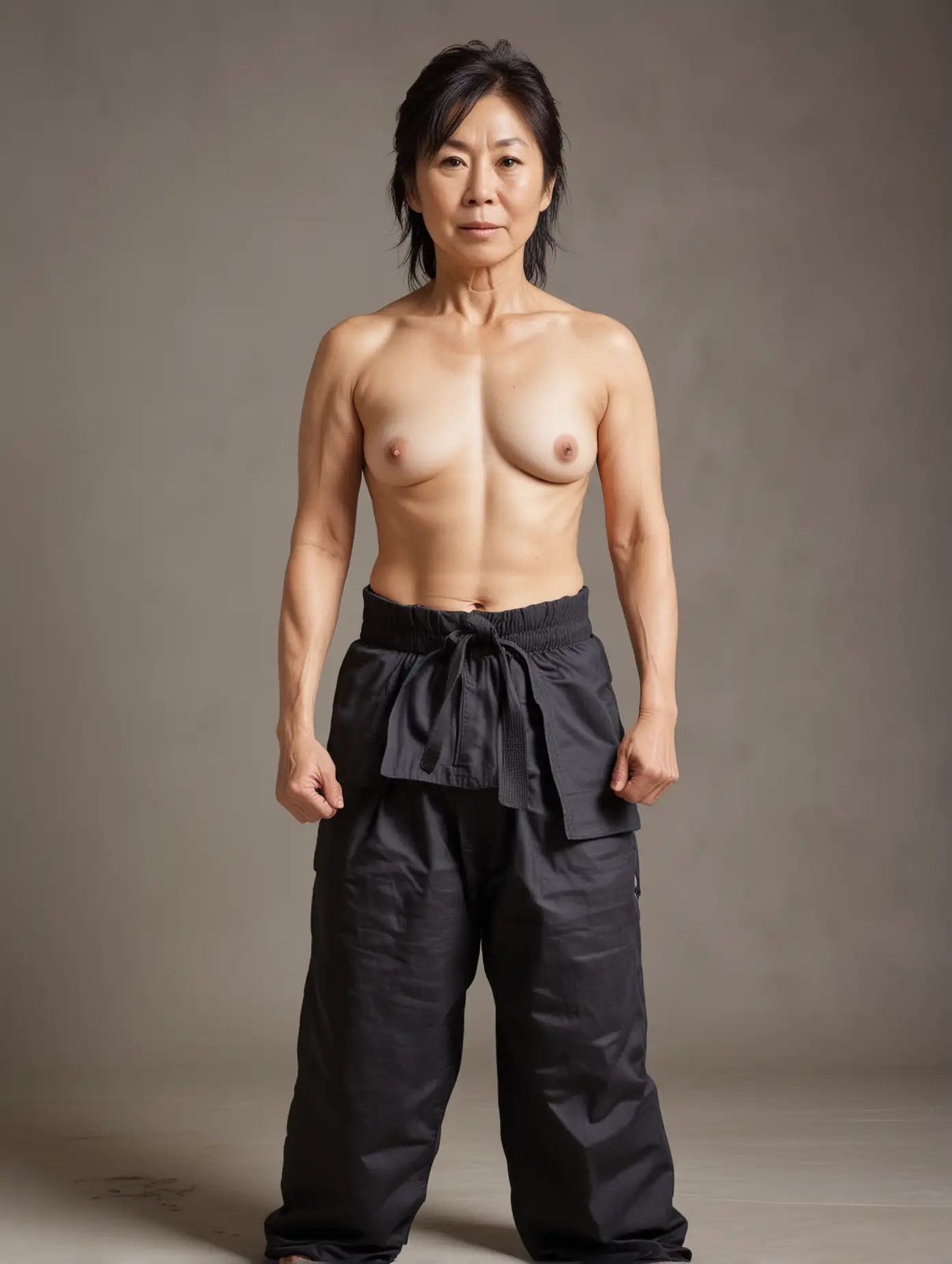 Mature-Japanese-Woman-Practicing-Martial-Arts-in-Karate-Pants