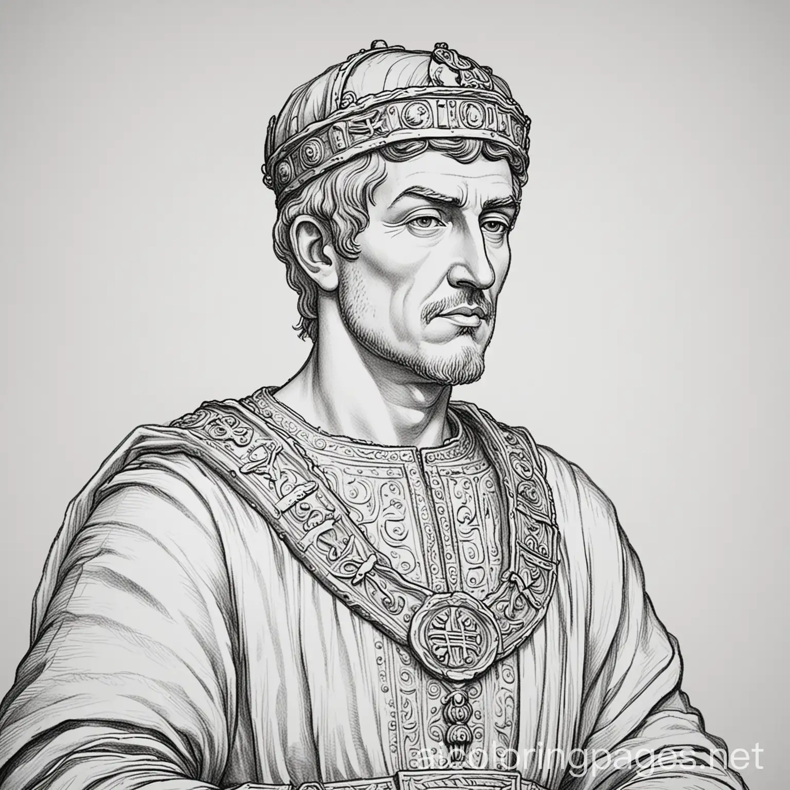 12th-Century-Emperor-Coloring-Page-Baldwin-I-Black-and-White-Line-Art