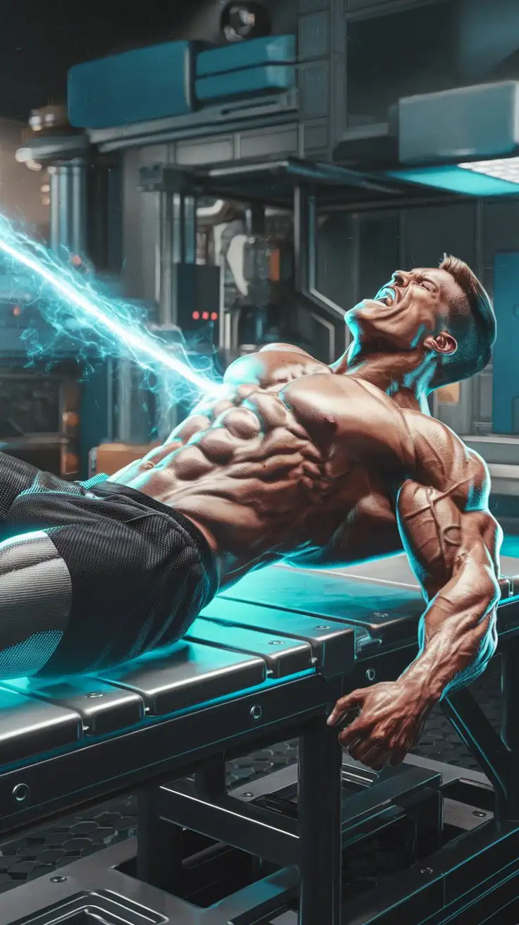 Young-Bodybuilder-Exposed-to-Luminous-Blue-Radiation-in-Futuristic-Physics-Lab