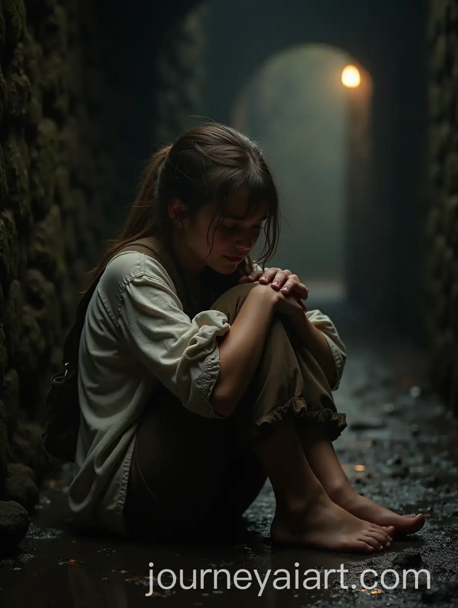 Cinematic-Image-of-a-Young-Female-Hunter-in-Distress