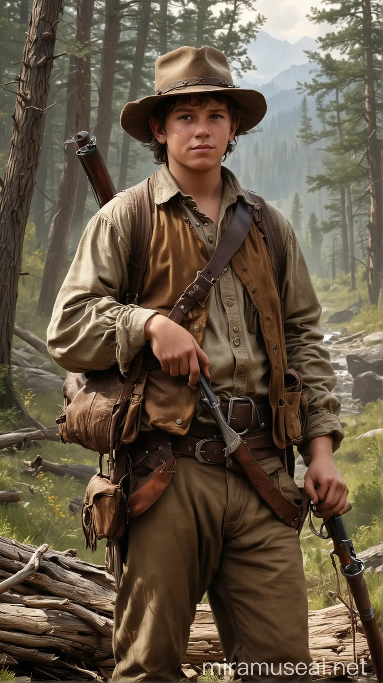 Young Daniel Morgan as a Rugged Frontiersman in the Wilderness