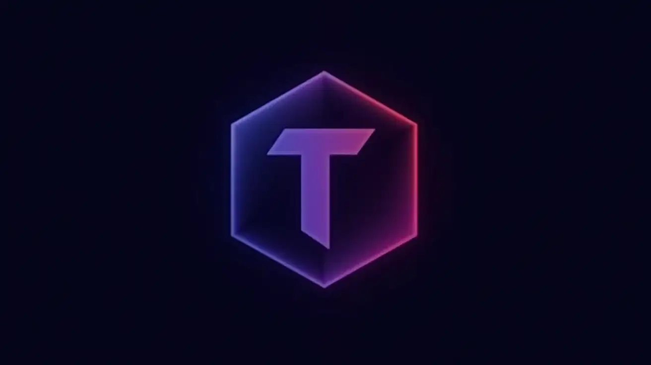 A clean, minimal logo for a crypto token launcher dApp. Use a hexagon shape with a smooth neon gradient (blue, purple, pink, red), inspired by the PulseChain logo. Inside the hexagon, subtly integrate the letters T and L using clean, geometric lines — no extra symbols or rocket imagery. The design should feel futuristic, balanced, and professional, with a dark background. Focus on simplicity, symmetry, and strong silhouette — avoiding clutter or complex effects