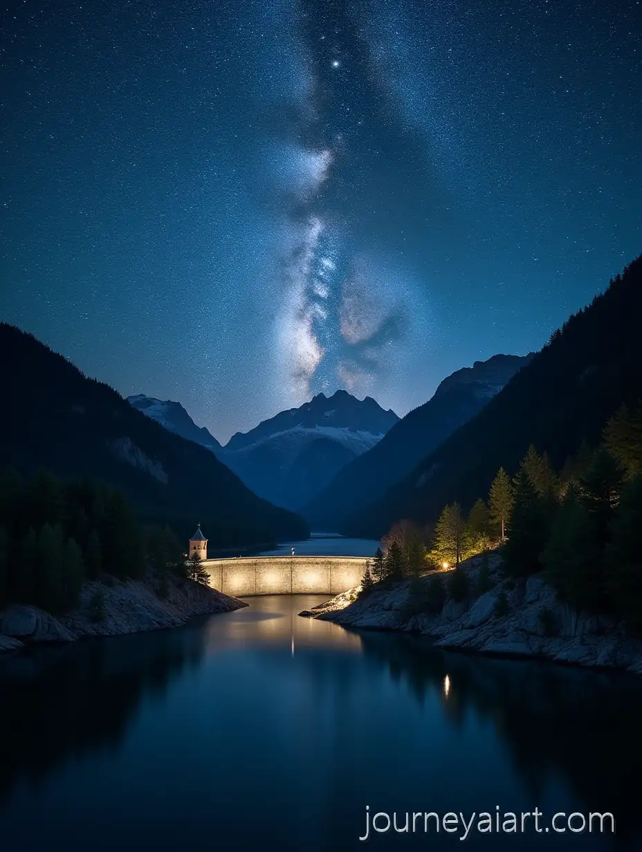 Milky-Way-Over-Roselend-Reservoir-Dam-in-the-Alps-at-Night