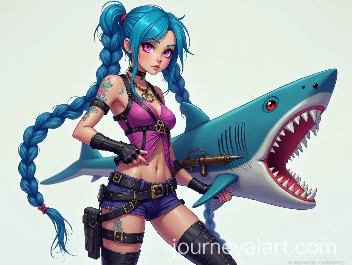 Young-Woman-with-Vibrant-Blue-Braids-and-Customized-Rocket-Launcher-in-PostApocalyptic-Fashion