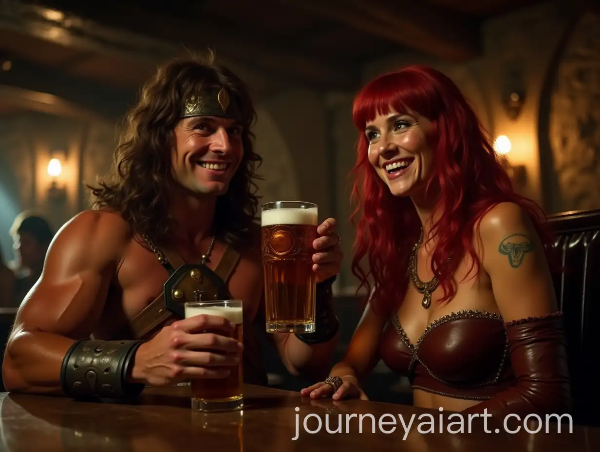 Conan-the-Barbarian-and-Red-Sonja-Drinking-Ale-in-Tavern-Low-Angle-Shot