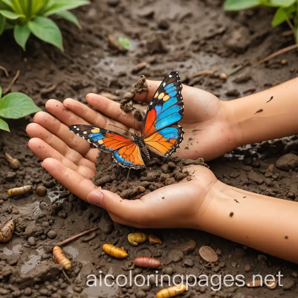 Butterfly-Alighting-on-Childs-Hand-Amidst-Garden-Mud-Play