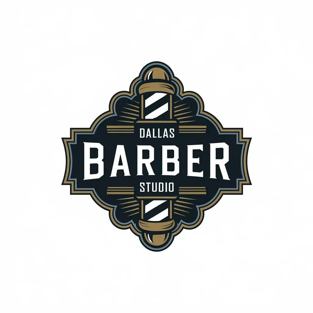 LOGO Design for Dallas Barber Studio Classic Barberpole and Straight Blade in Gold