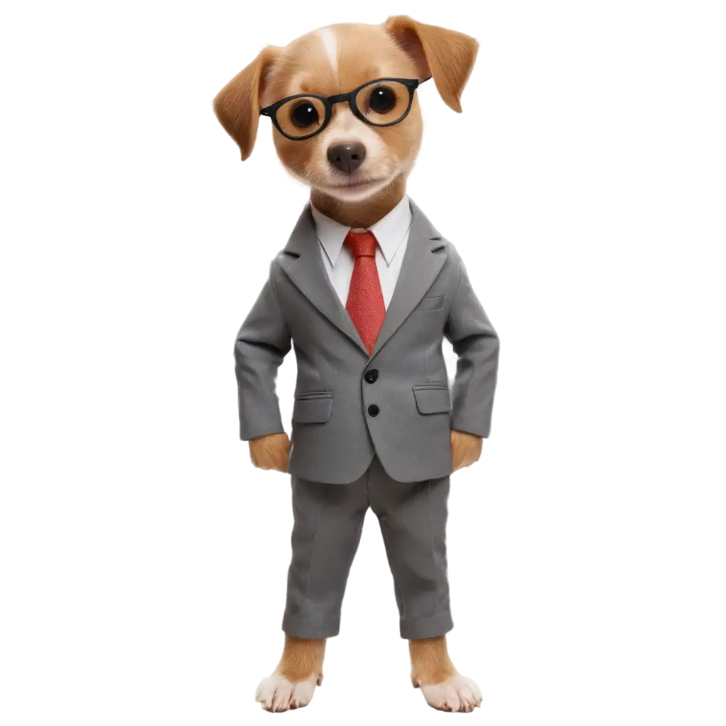 a cute dog with mens suit standing