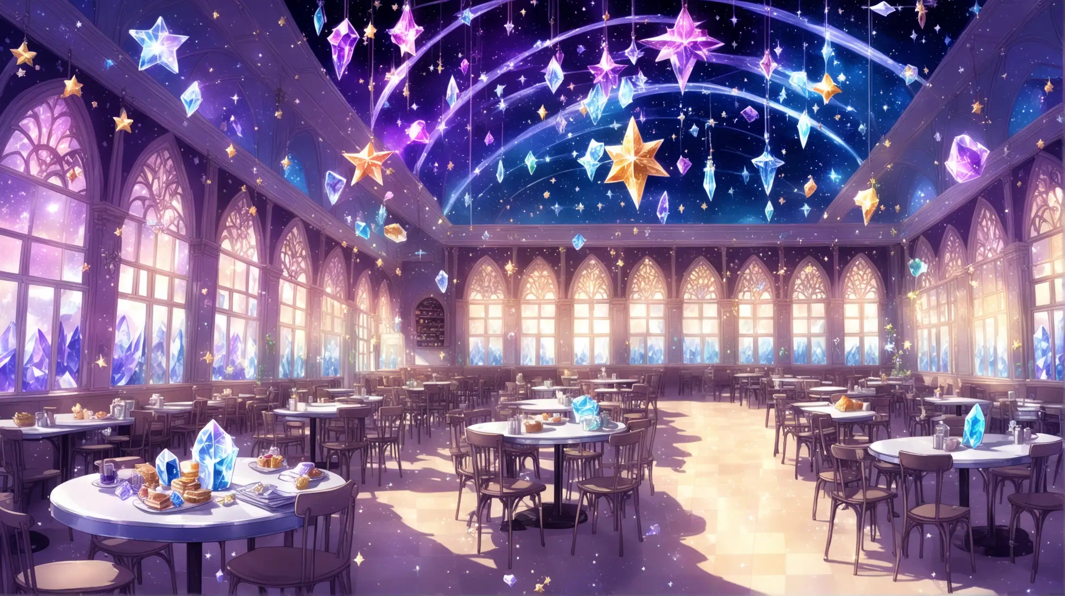 Magic School Cafeteria with Stars and Crystals