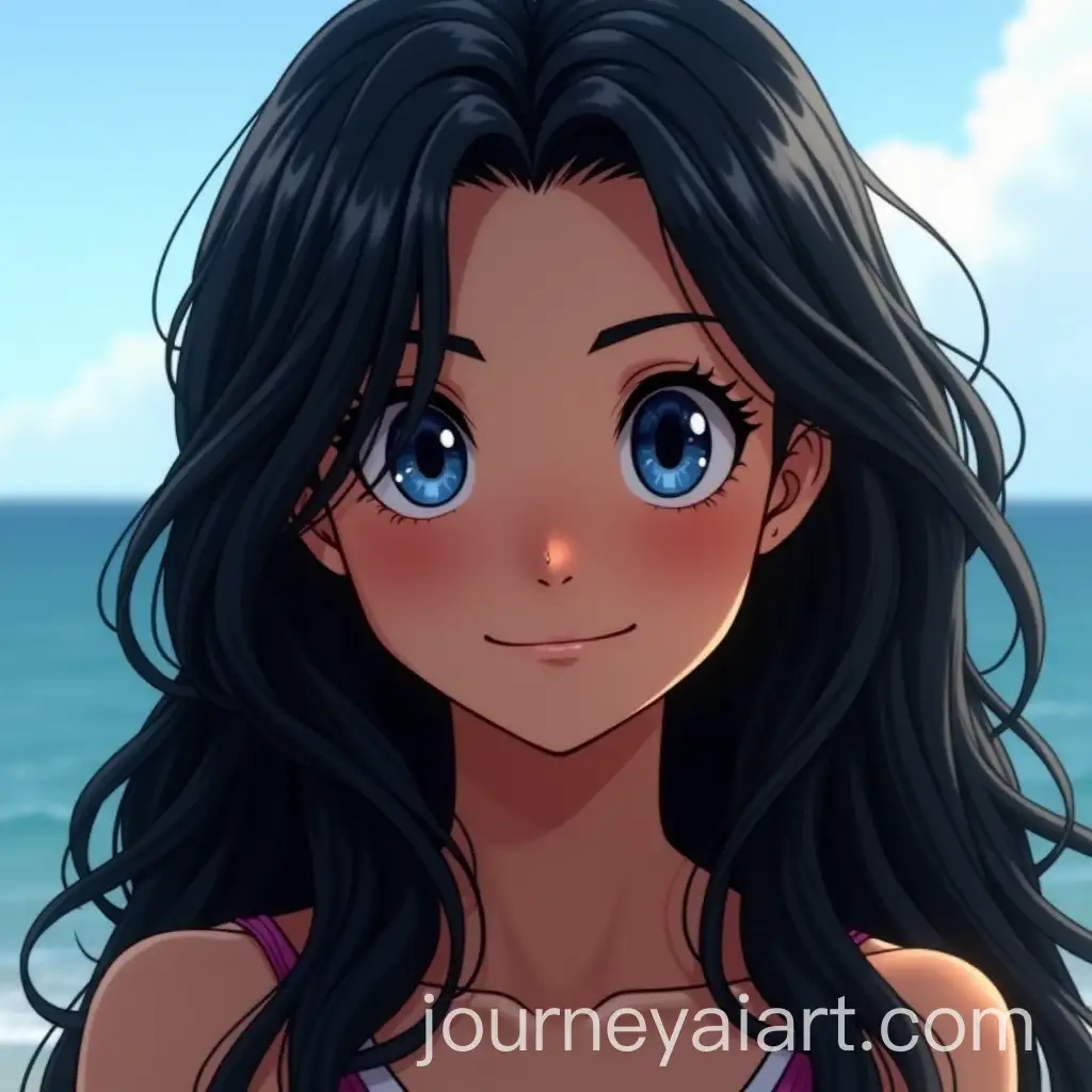 Confident-59YearOld-Woman-with-Blue-Eyes-and-Wavy-Black-Hair-Gazing-at-the-Sea